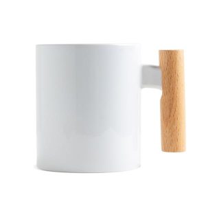 Caneca de cerâmica com asa em madeira 325ml