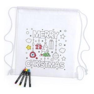 Mochila de Natal para Colorir com Lápis de Cera